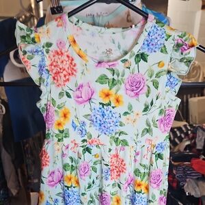 Floral Ruffle Sleeve Dress - Pastel Garden Print Bamboo